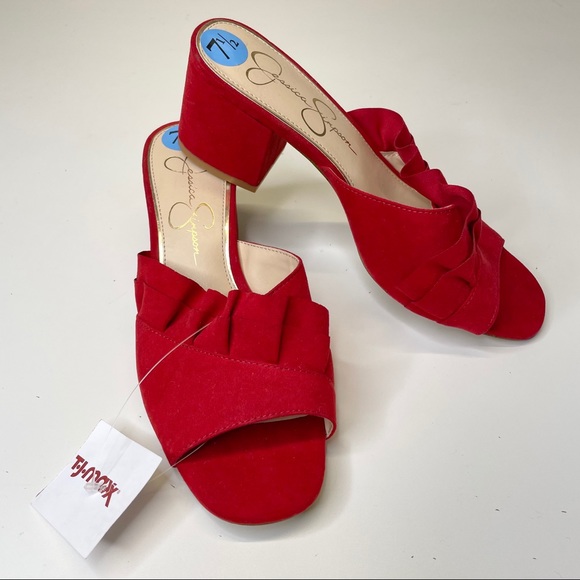 Jessica Simpson Shoes - Jessica Simpson Galora Red Ruffle Mule Low Block Heeled Sandal